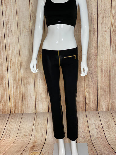 Gym Leggings with Logo Zip and Gold Trim